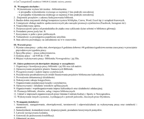 Nabór na stanowisko: STARSZY BIBLIOTEKARZ