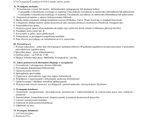 Nabór na stanowisko: BIBLIOTEKARZ