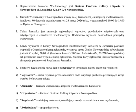 Jarmark Wielkanocny - Informacje organizacyjne