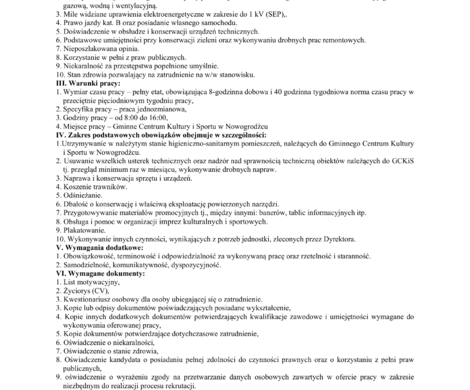 Nabór na stanowisko: KONSERWATOR (K/M)